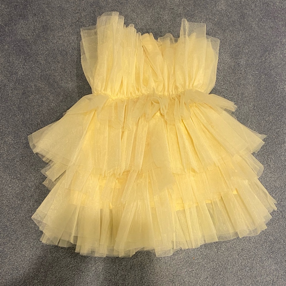 Yellow Tulle Mesh Layered Dress